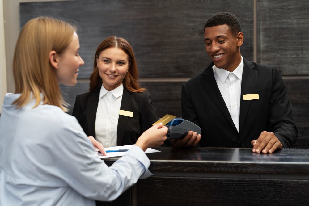 Airnet Japan travel support staff assisting customer with booking